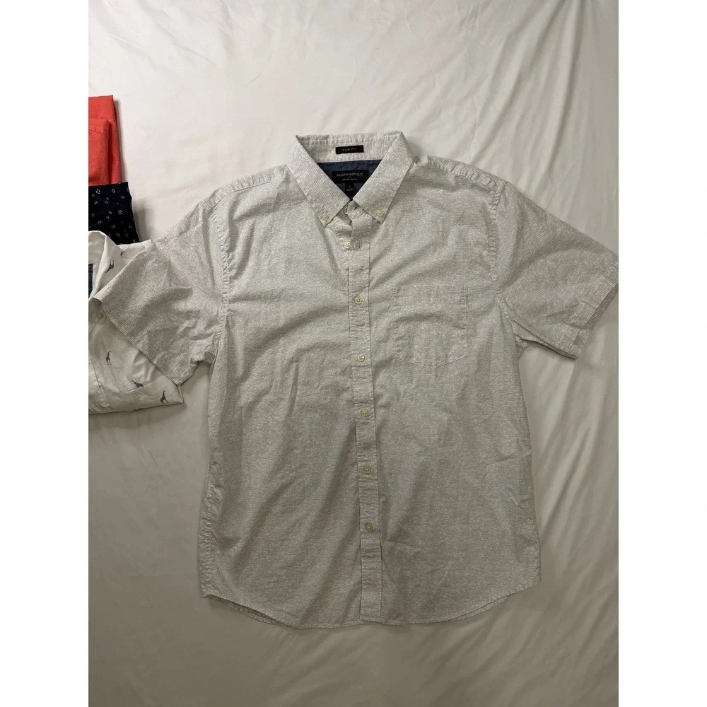 Banana Republic Mens Slim Fit Organic Cotton Short Sleeve Shirt Bundle Large 5pk